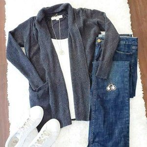 LOFT Gray Knit Cardigan Sweater